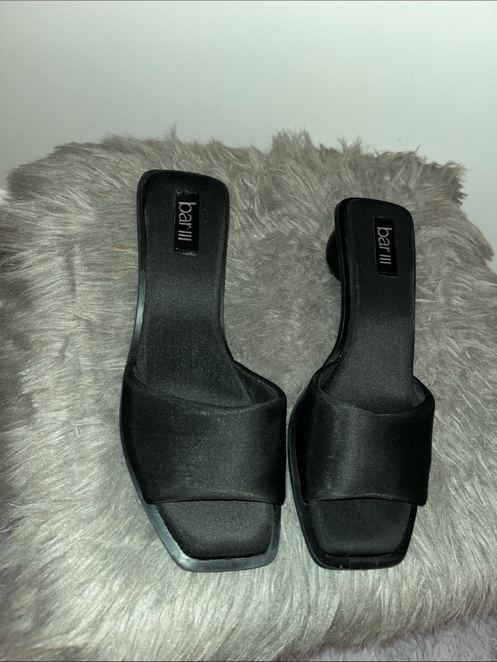 Bar III Black Satin Slide Mules with Sculpted Ball Heel - Picture 2 of 3